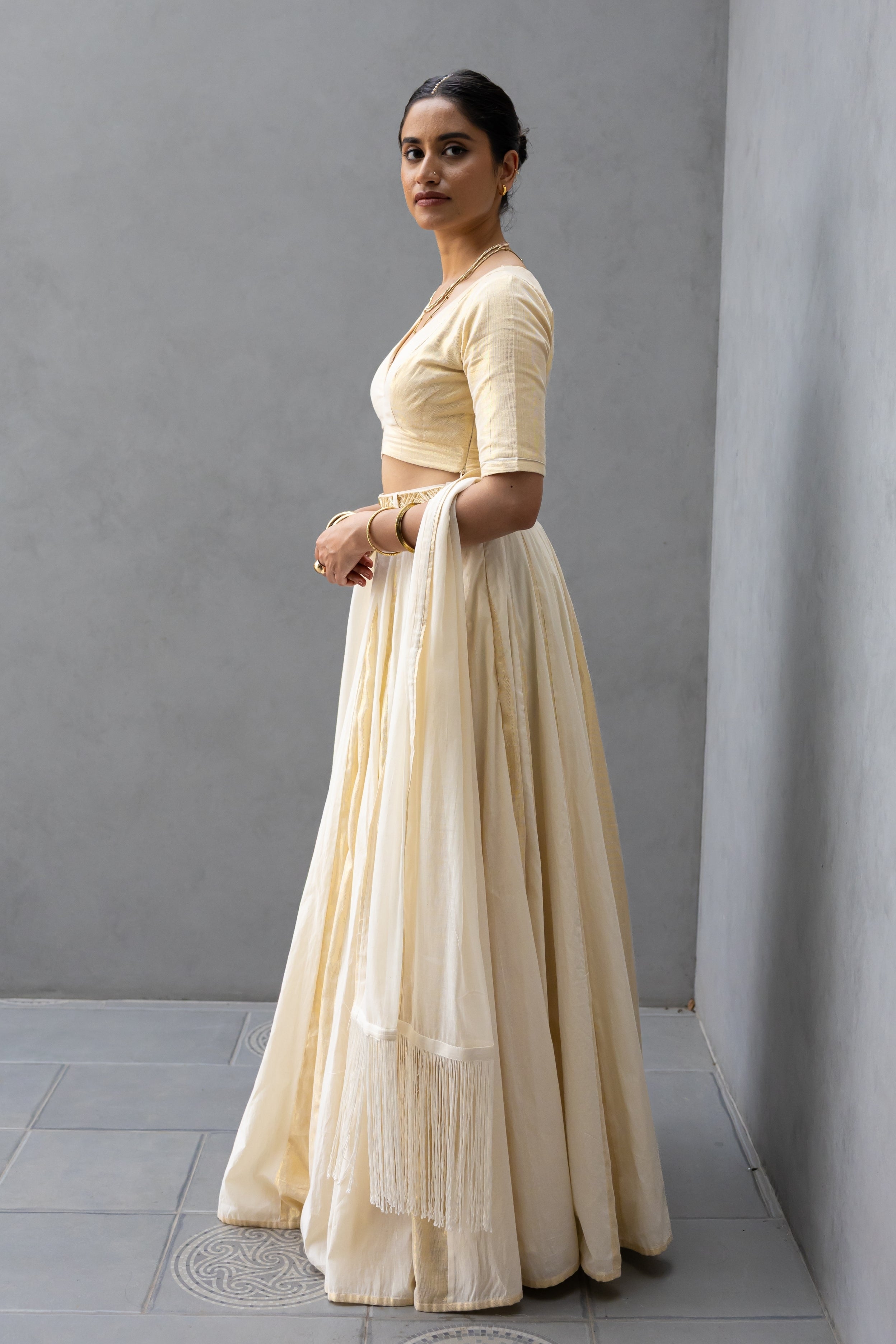 Gold Godet Lehenga with Hand Embroidered Waist Belt